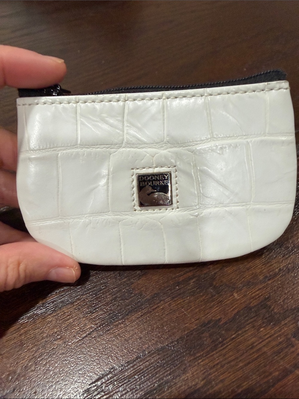 Dooney & Bourke White Croc-Embossed Leather Key/Card/Coin Pouch